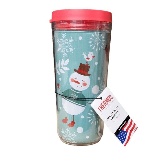 Thermos Double Wall Christmas Tumblers 16 oz Kit Snowman Skating NWT - Picture 1 of 9